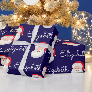 Pink Santa Face Personalize Christmas Holiday gift Wrapping Paper