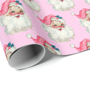 Pink Santa Face, Vintage Pink Santa, Pink Gift Wrapping Paper