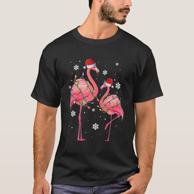Pink Santa Flamingo Christmas Apparel, Funny Girls T-Shirt (Front)