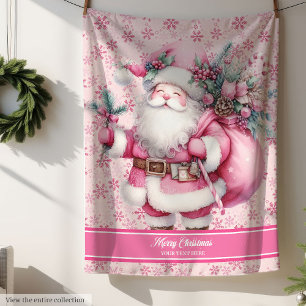 Pink Santa Girls Blanket Custom Name Pinkmas