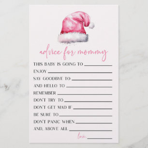 Pink Santa Hat Advice Baby Shower Game Activity Stationery