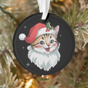 Pink Santa Hat Retro Cute Kitty Cat Christmas  Ornament