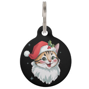 Pink Santa Hat Retro Cute Kitty Cat Christmas  Pet Tag
