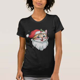 Pink Santa Hat Retro Cute Kitty Cat Christmas T-Shirt