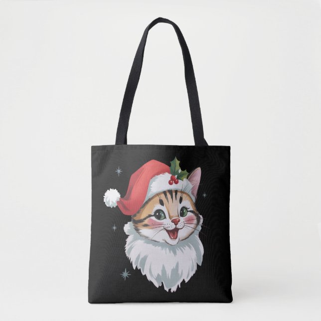 Pink Santa Hat Retro Cute Kitty Cat Christmas  Tote Bag (Front)