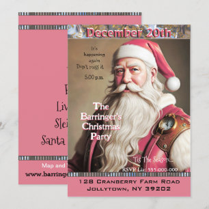 Pink Santa Keeping Time Christmas Party Invitation