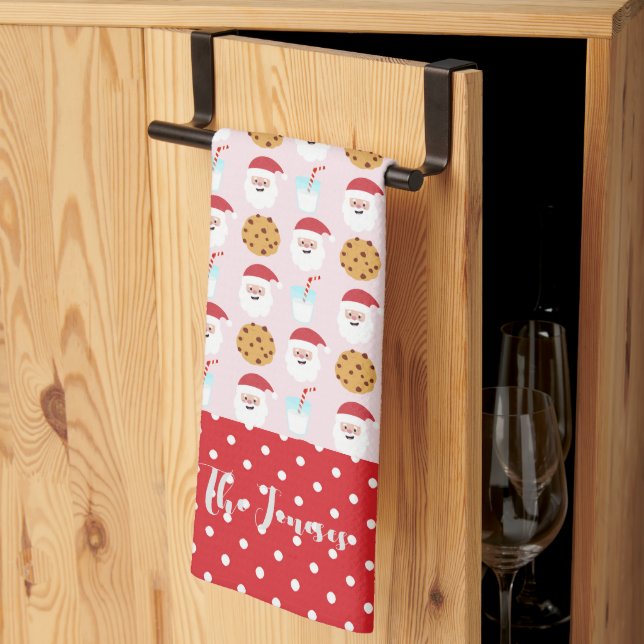 Pink Santa Milk and Cookies  Tea Towel (Thirds Fold)