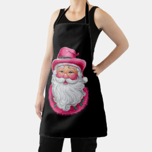 Pink Santa Retro Christmas Matching Family Party Apron