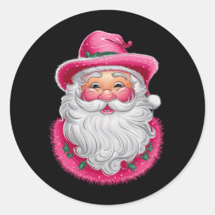 Pink Santa Retro Christmas Matching Family Party Classic Round Sticker