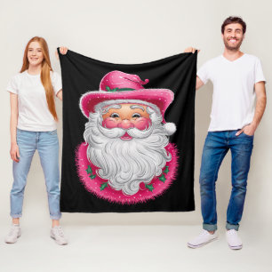 Pink Santa Retro Christmas Matching Family Party Fleece Blanket