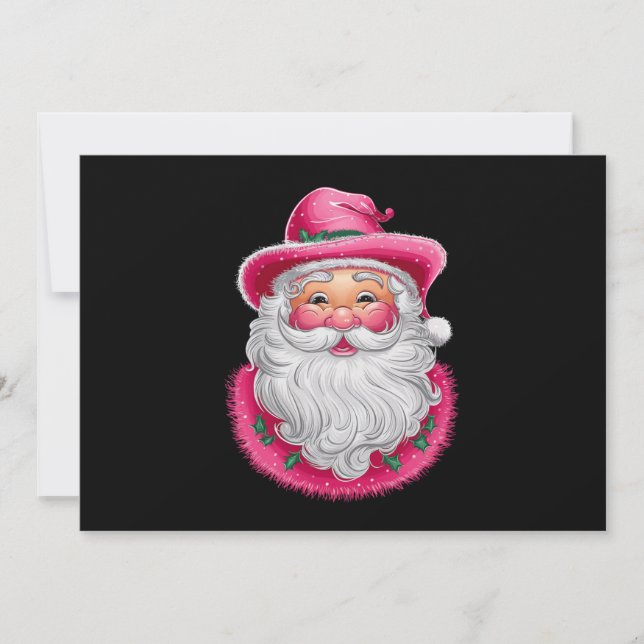 Pink Santa Retro Christmas Matching Family Party Holiday Card (Front)