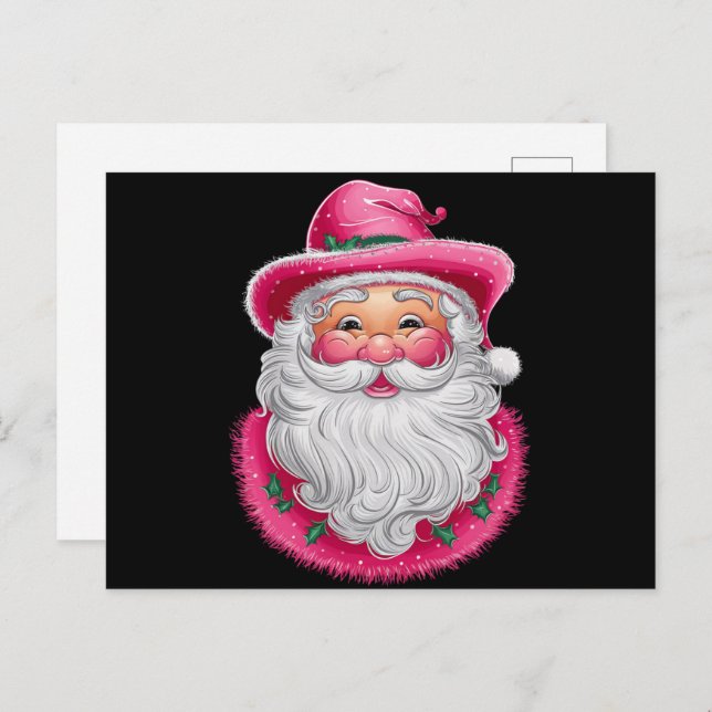 Pink Santa Retro Christmas Matching Family Party Holiday Postcard (Front/Back)