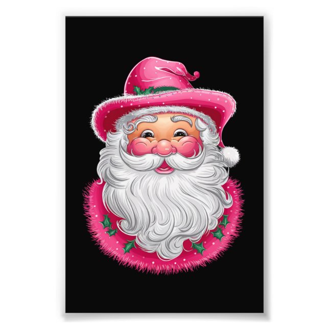 Pink Santa Retro Christmas Matching Family Party Photo Print (Front)