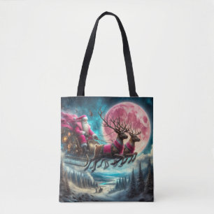 Pink Santa Travelling the Night Sky Tote Bag