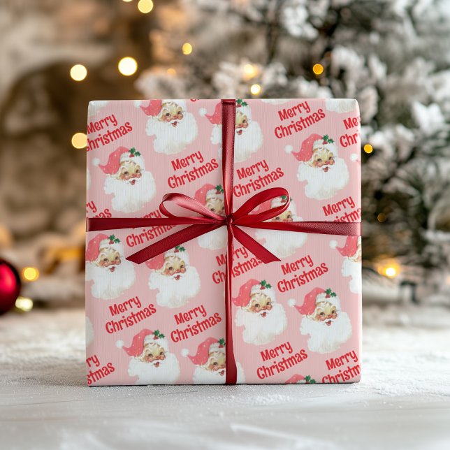 Pink Santa Vintage Christmas Wrapping Paper (Creator Uploaded)