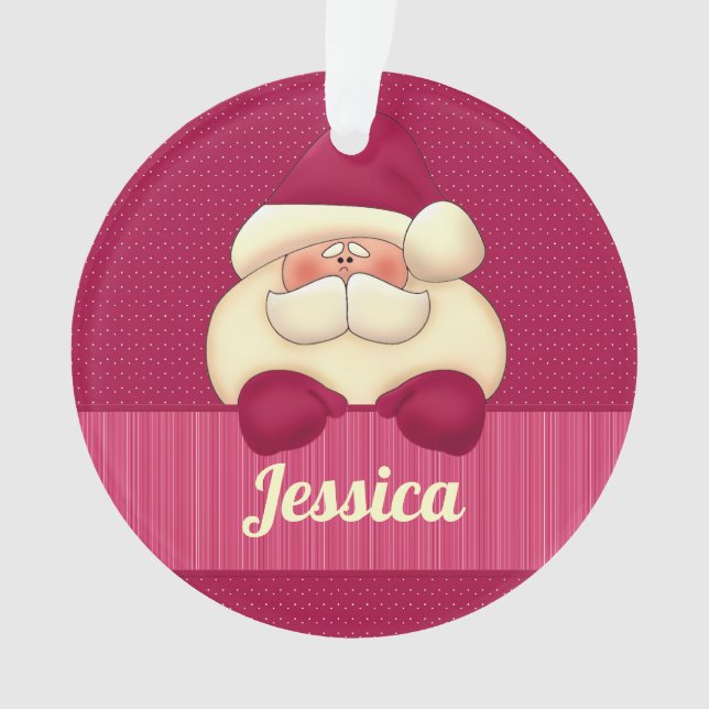 Pink Santa with Name Christmas Ornament (Front)