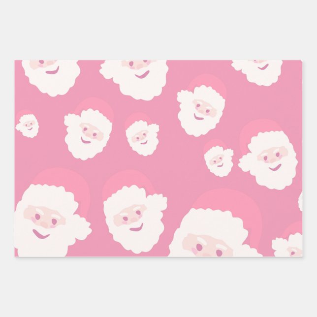 Pink Santa Wrapping Paper Sheet (Front)