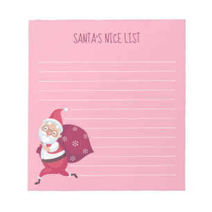 Pink Santa's Nice List Notepad