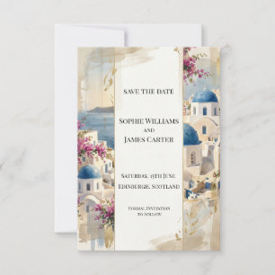 Pink Santorini Floral Save The Date Card
