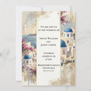 Pink Santorini Floral Wedding Invitation