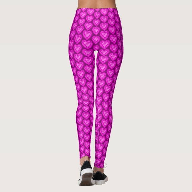 Pink sapphire heart watercolor art  leggings (Back)