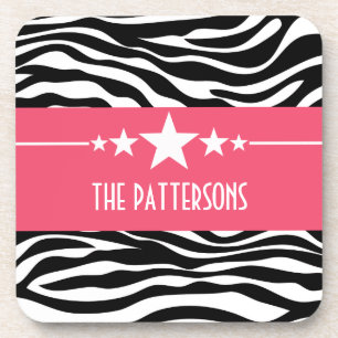Pink Sassy Star Zebra Coaster Set