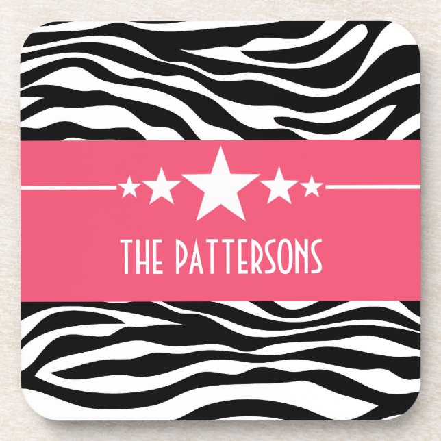 Pink Sassy Star Zebra Coaster Set (Front)