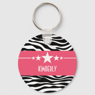 Pink Sassy Star Zebra Keychain