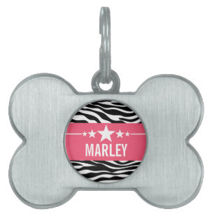 Pink Sassy Star Zebra Pet Tag