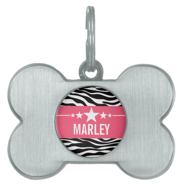 Pink Sassy Star Zebra Pet Tag (Front)