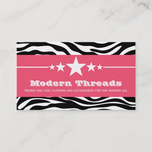 Pink Sassy Star Zebra Print Business Card (Front)