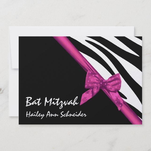Pink Satin and Stripes Bat Mitzvah Invitation (Front)