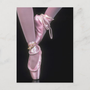 pink satin ballet toe shoes postcard