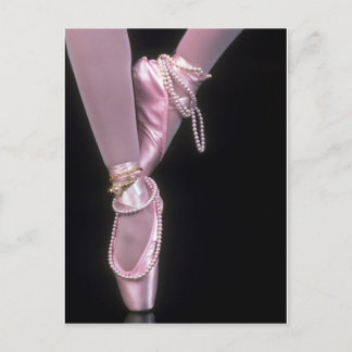 pink satin ballet toe shoes postcard