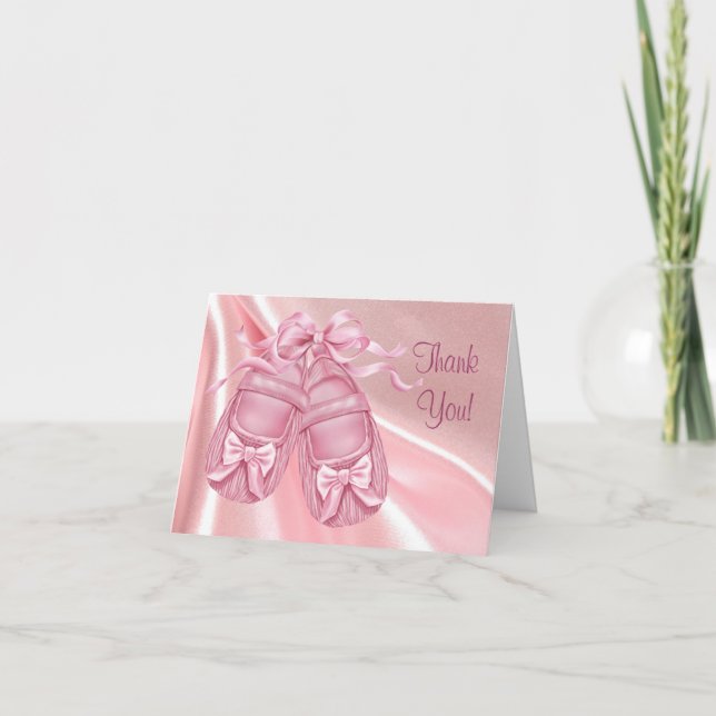 Pink Satin Booties Baby Girl Thank You Cards (Front)