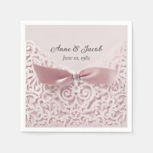 Pink Satin Bow On Lace for Anniversary Napkin