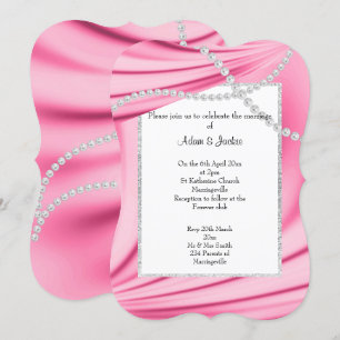 PINK SATIN, DIAMONDS & PEARLS ELEGANT WEDDING 2 INVITATION