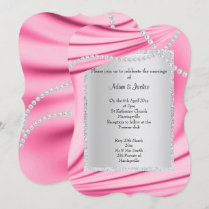 PINK SATIN, DIAMONDS & PEARLS ELEGANT WEDDING INVITATION