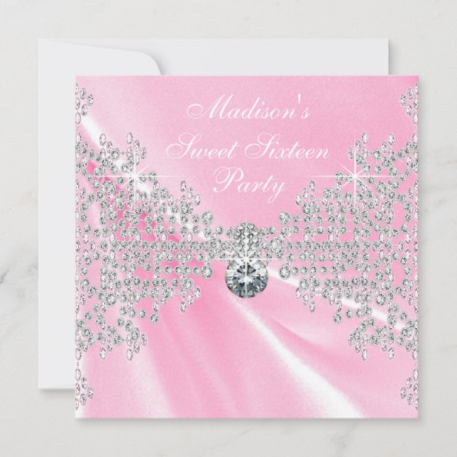 Pink Satin Diamonds Pink Sweet 16 Birthday Party Invitation (Front)