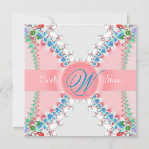 Pink Satin Fractal Butterfly Wedding Invitation