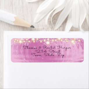 Pink Satin Gold Stars Sparkling White Glitter 