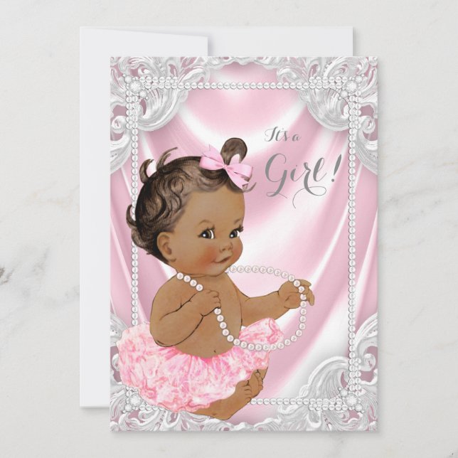 Pink Satin Pearl Ethnic Girl Baby Shower Invitation (Front)