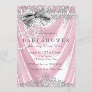 Pink Satin Pearl Girly Baby Shower Invitation