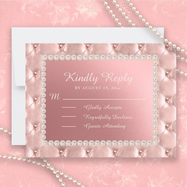 Pink Satin Pearls Quinceañera RSVP  Postcard (Creator Uploaded)