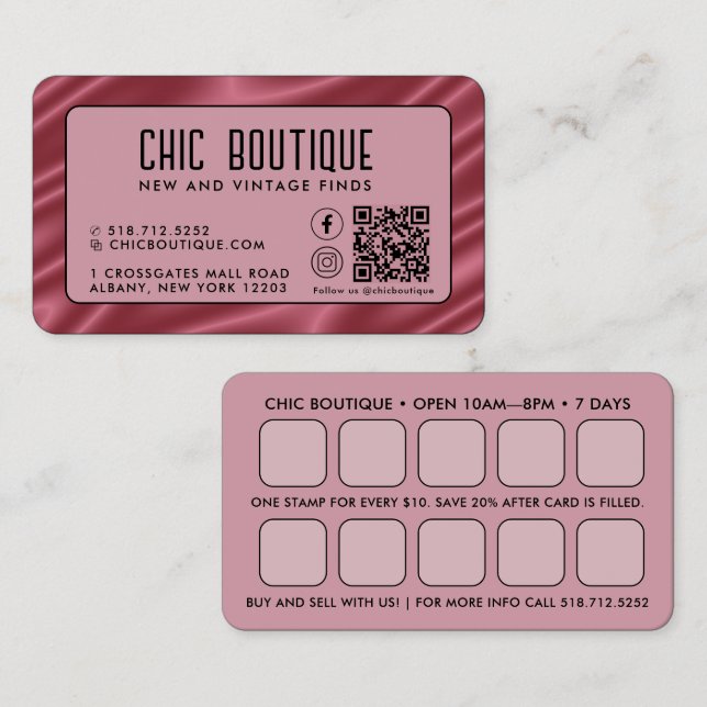 Pink Satin QR Code Reward Business Card (Front/Back)