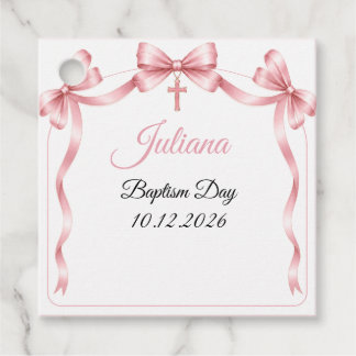 Pink Satin Ribbon Cross Girl baptism Favour Tags