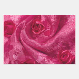 Pink Satin Rose Wrapping Paper Sheet