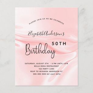 Pink satin silk birthday budget invitation
