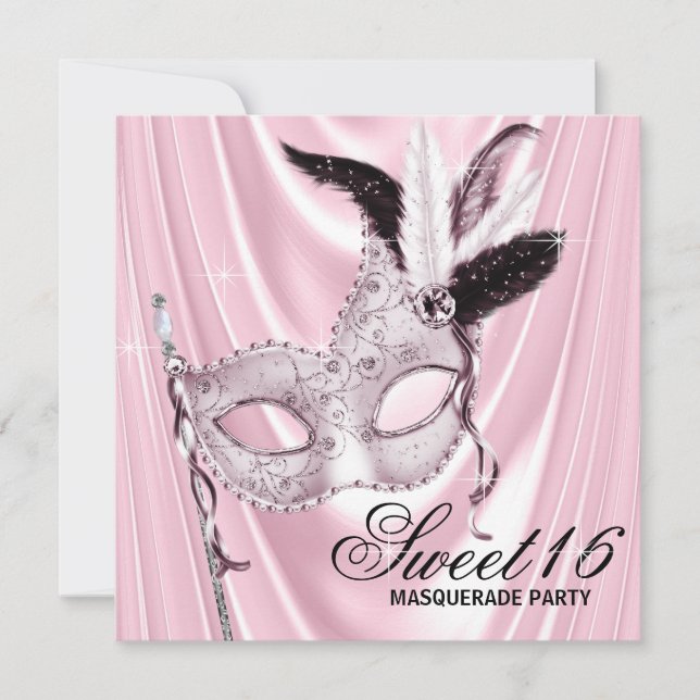 Pink Satin Sweet 16 Masquerade Party Invitation (Front)