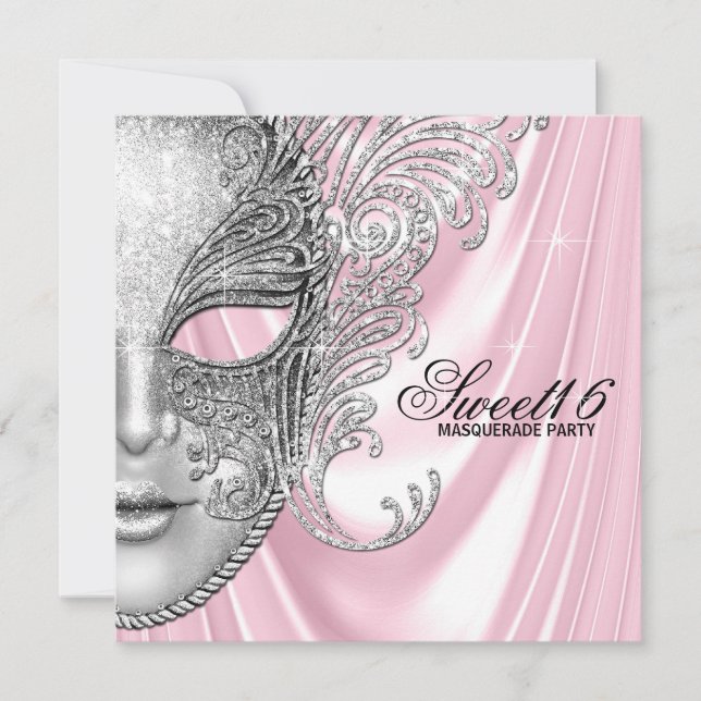 Pink Satin Sweet 16 Masquerade Party Invitation (Front)